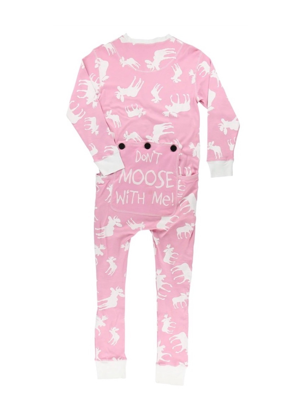 Lazy One Pink Moose-Print Button Front One-Piece Pajama